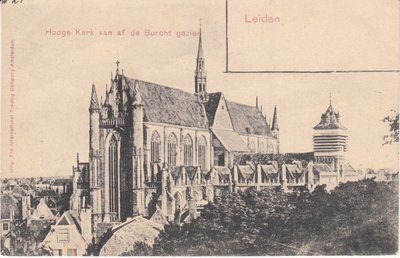 LEIDEN - Hooge Kerk van af de Burcht gezien