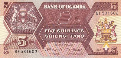 UGANDA P.27 - 5 Shillings 1987 UNC