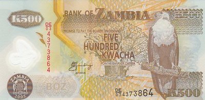 ZAMBIA P.43d - 500 Kwacha 2005 UNC