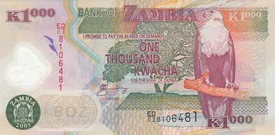 ZAMBIA P.44d - 1000 Kwacha 2005 UNC