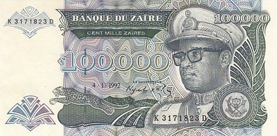 ZAIRE P.41a - 100.000 Zaires 1992 UNC