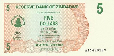 ZIMBABWE P.38 - 5 Dollars 2006 UNC