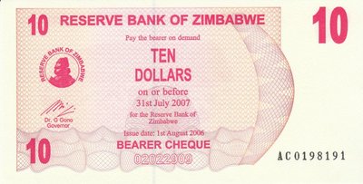 ZIMBABWE P.39 - 10 dollar 2006 UNC