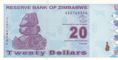 ZIMBABWE P.95 - 20 Dollars 2009 UNC