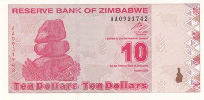 ZIMBABWE P.94 - 10 Dollars 2009 UNC