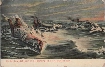 DEN HELDER - Hr. Ms. Torpedobooten in de Branding op de Heldersche kust