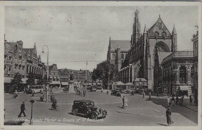 HAARLEM - Groote Markt m Groote of St. Bavokerk