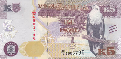 ZAMBIA P.57a - 5 Kwacha 2015 UNC