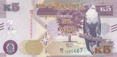 ZAMBIA P.57b - 5 Kwacha 2018 UNC