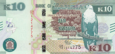 ZAMBIA P.58b - 10 Kwacha 2018 UNC