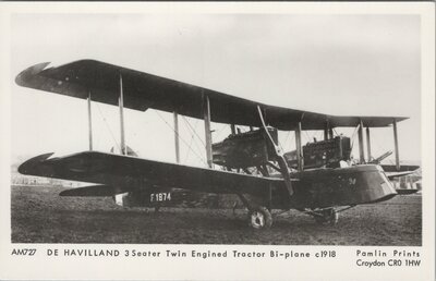 DE HAVILAND 3 Seater Twin Engined Tractor Bi-plane