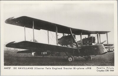 DE HAVILAND 3 Seater Twin Engined Tractor Bi-plane