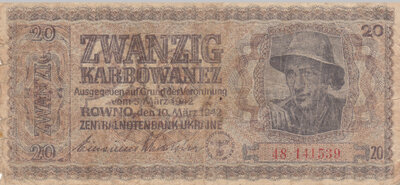 UKRAINE P.53 - 20 Karbowanez 1942 Fine