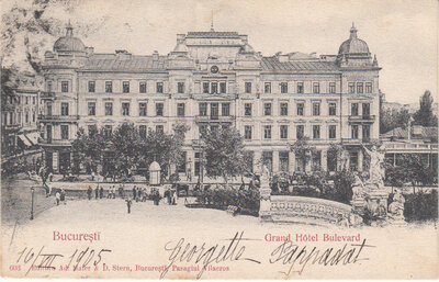 ROMANIA Bucharest - Grand Hotel Bulevard, mailed 1905 Vintage Postcard