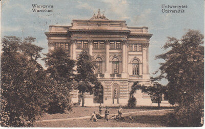 POLAND Warschau Warszawa - Uniwersytet Universitat, mailed 1918 Vintage Postcard