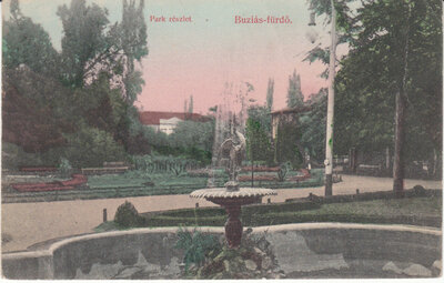 HUNGARY Buzias-Furdo - Park rezlet, mailed 1910 Vintage Postcard