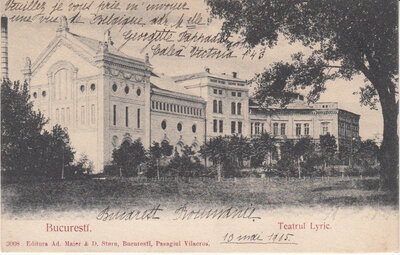 ROMANIA Bucuresti - Teatrul Lyric, mailed 1905 Vintage Postcard