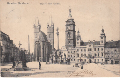 CZECH REPUBLIC Hradec Kralove - Zapadni cast nam., mailed 1905 Vintage Postcard