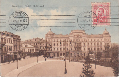 ROMANIA Bucuresti - Calea Victoriei Hotel Conti., mailed 1910 Vintage Postcard