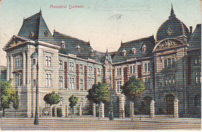 ROMANIA Bucuresti - Ministerul Domenii, mailed 1909 Vintage Postcard