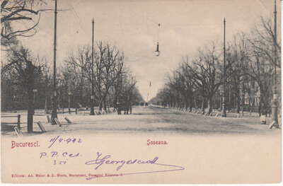 ROMANIA Bucuresti - Soseaua, mailed 1902 Vintage Postcard