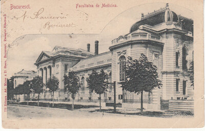 ROMANIA Bucuresti - Facultatea de Medicina, mailed 1903 Vintage Postcard