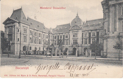 ROMANIA Bucuresti - Ministerul Domeniilor, mailed 1905 Vintage Postcard