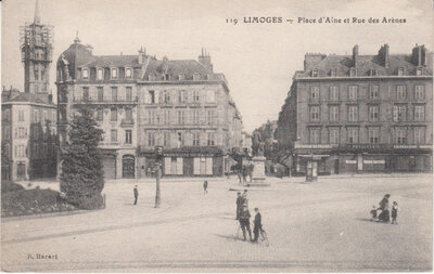 FRANCE Limoges - Place d'Aine et Rue des Arenes, mailed 1912 Vintage Postcard