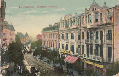 ROMANIA Bucuresti - Bulevardul Academiei, mailed 1914 Vintage Postcard