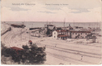 ROMANIA Constanta - Portul Constanta in lucare, mailed 1910 Vintage Postcard