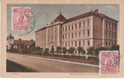 ROMANIA Arad - Scoala Normala, mailed circa 1900-1910 Vintage Postcard