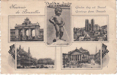 BELGIUM Bruxelles - Greetings from Brussels, mailed 1930 Vintage Postcard