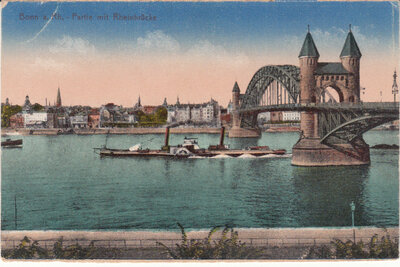 GERMANY Bonn - Partie mit Rheinbrucke, mailed 1919 Vintage Postcard