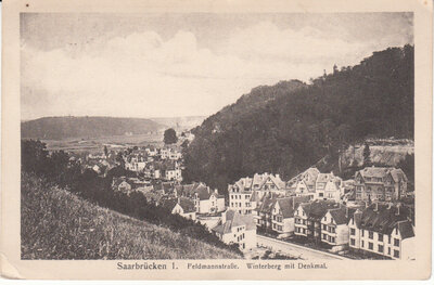 GERMANY Saarbrucken - Feldmannstraße Winterberg, mailed 1919 Vintage Postcard