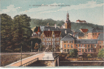 GERMANY Saarbrucken - Partie bei der alten Brucke, unmailed Vintage Postcard