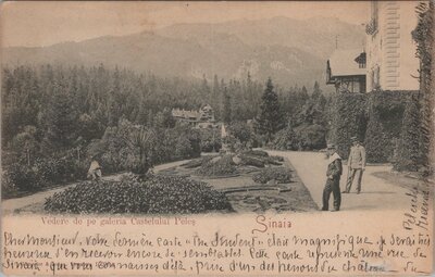 ROMANIA Sinaia - Vedere de pe galeria Castelului Peles, mailed 1909 Vintage Postcard