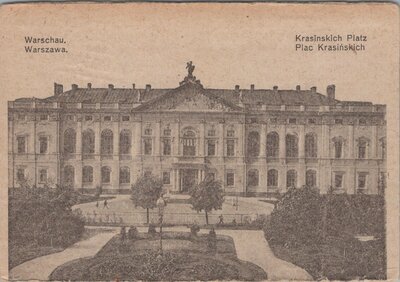 WARSCHAU - Krasinkich Platz, mailed 1916 Vintage Postcard