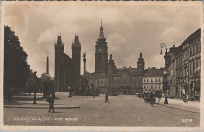 BOHEMIA & MORAVIA Hradec Kralove - Velke namesti, mailed 1941 Vintage Postcard