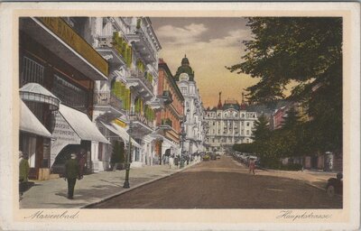 CZECHOSLOVAKIA Marienbad - Hauptstrasse, mailed 1927 Vintage Postcard