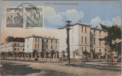 HUNGARY Gyula - Bekesvarmegye kozkorhaza, mailed 1928 Vintage Postcard