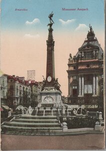 BELGIUM Bruxelles - Monument Anspach, circa 1900-1920, small part cut off Vintage Postcard