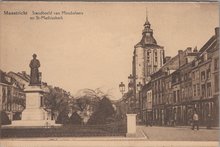 MAASTRICHT - Standbeeld van Minckeleers en St-Mathiaskerk