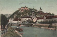 AUSTRIA Graz - Albrechtsbrucke mit Schlossberg u. Mur, mailed 1907 Vintage Postcard