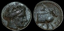 Euboia, Histiaia. 4th-3rd centuries BC. Æ 13mm, 2.10 g. Bull