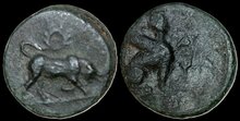 Caria, Kaunos. Circa 350-300 BC. Æ 12mm, 1.03 g. Bull