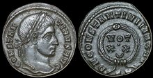 Constantine I. AD 307/310-337. Æ Follis 19mm, 2.93 g. Ticinum Wreath