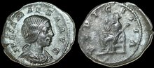 Julia Maesa. Augusta, AD 218-224/5. AR Denarius 22mm, 2.80 g. Rome Pudicitia